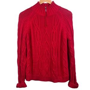 Jillian & Nicole Red chunky Cable Knit Cuffed Cable Knit Sweater 1/4 Zip Medium